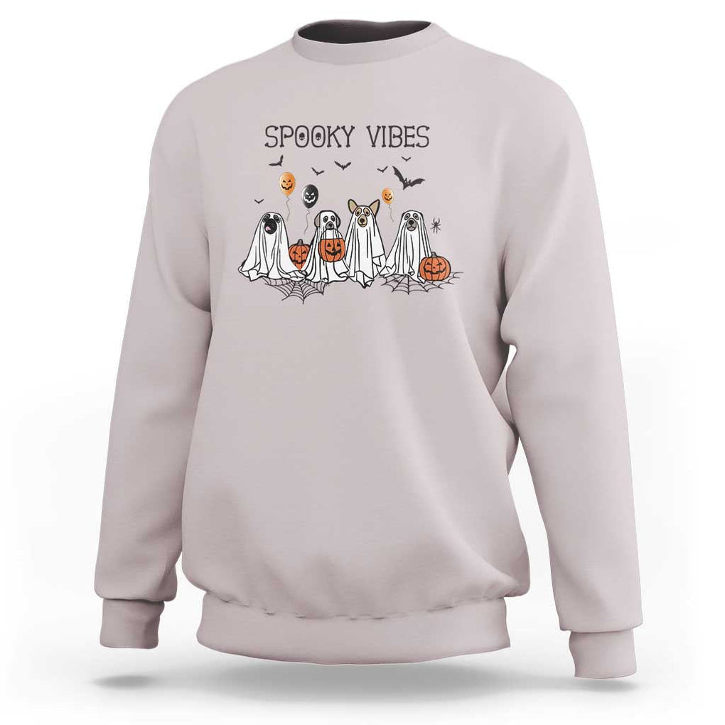 Halloween Sweatshirt Spooky Vibes Cute Dog Ghost Pumpkin TS11 Ice Gray Print Your Wear