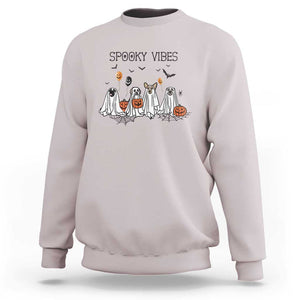 Halloween Sweatshirt Spooky Vibes Cute Dog Ghost Pumpkin TS11 Ice Gray Print Your Wear