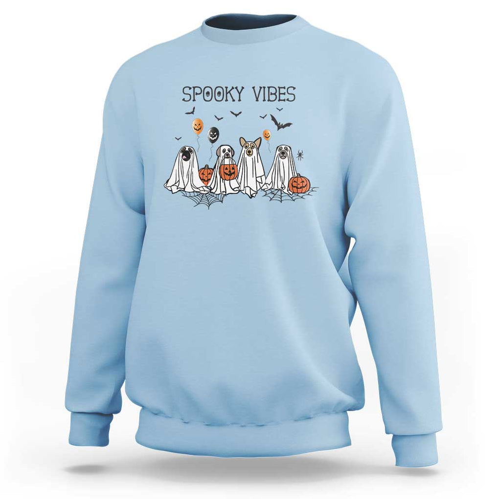 Halloween Sweatshirt Spooky Vibes Cute Dog Ghost Pumpkin TS11 Light Blue Print Your Wear