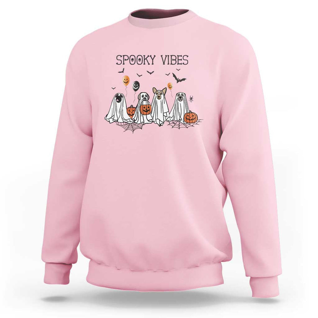 Halloween Sweatshirt Spooky Vibes Cute Dog Ghost Pumpkin TS11 Light Pink Print Your Wear