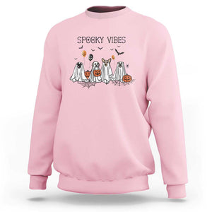 Halloween Sweatshirt Spooky Vibes Cute Dog Ghost Pumpkin TS11 Light Pink Print Your Wear