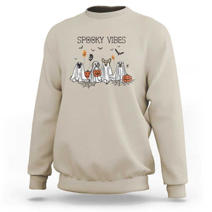 Halloween Sweatshirt Spooky Vibes Cute Dog Ghost Pumpkin TS11 Sand Print Your Wear