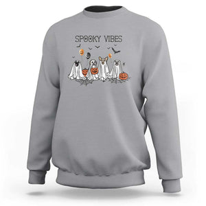 Halloween Sweatshirt Spooky Vibes Cute Dog Ghost Pumpkin TS11 Sport Gray Print Your Wear