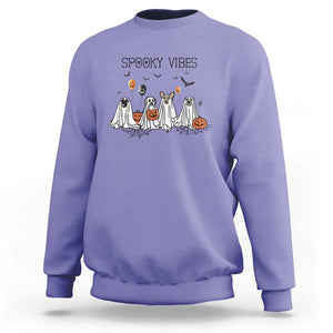 Halloween Sweatshirt Spooky Vibes Cute Dog Ghost Pumpkin TS11 Violet Print Your Wear