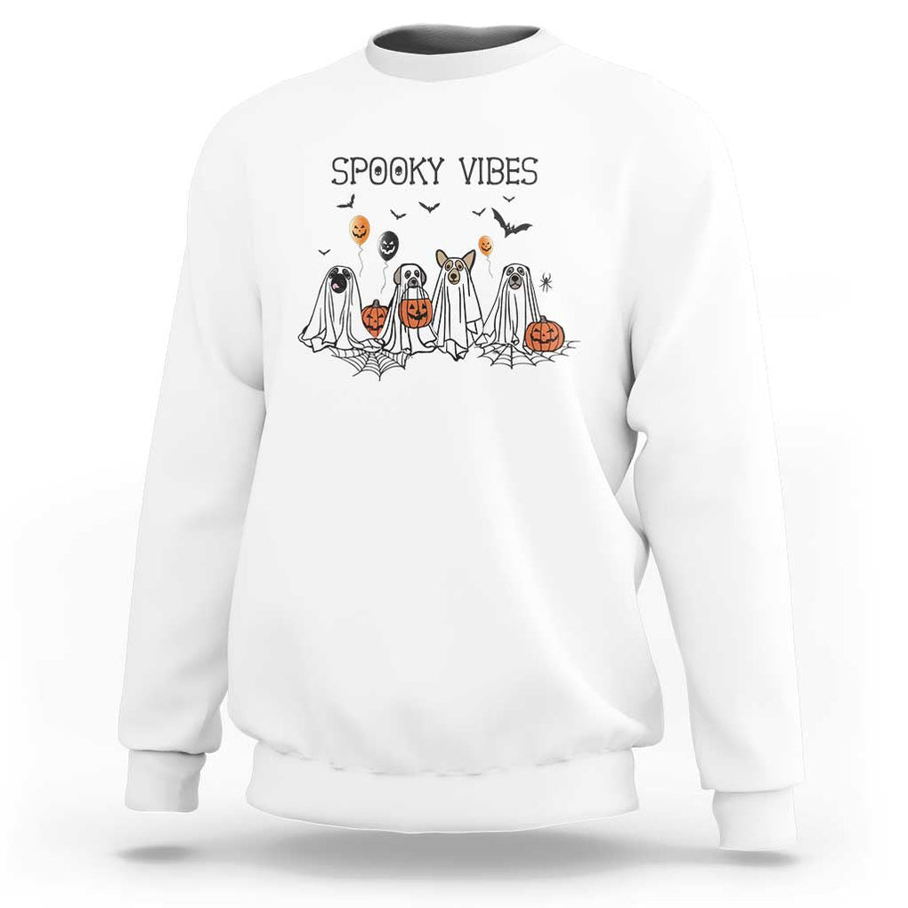 Halloween Sweatshirt Spooky Vibes Cute Dog Ghost Pumpkin TS11 White Print Your Wear