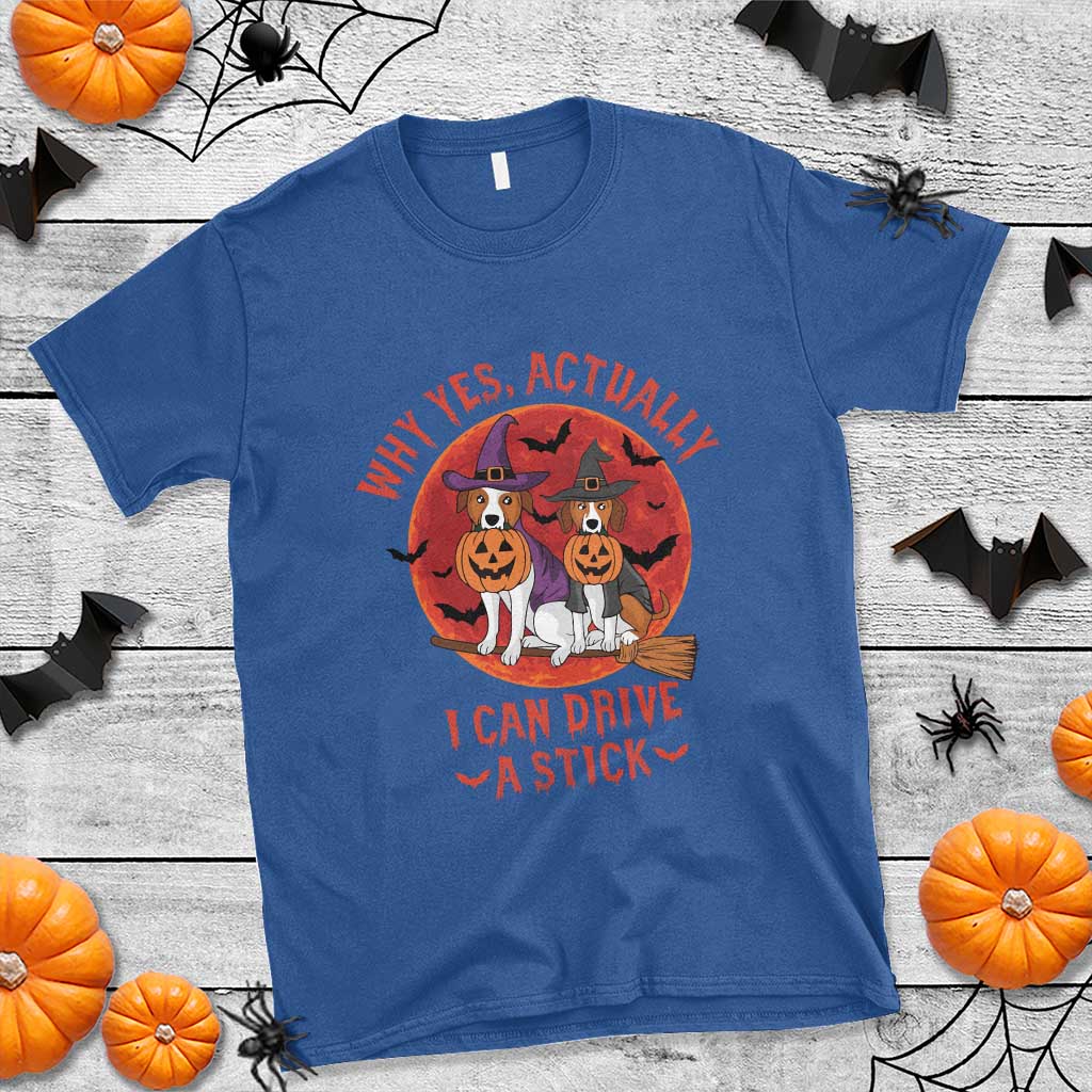 Funny Halloween Dog T Shirt Why Yes Actually I Can Drive A Stick Witch TS11 Royal Blue Print Your Wear