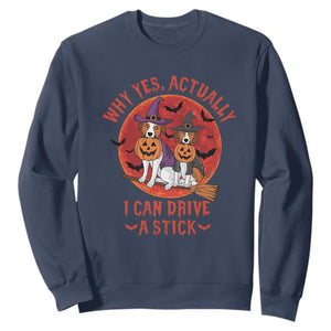 Funny Halloween Dog Sweatshirt Why Yes Actually I Can Drive A Stick Witch TS11 Navy Print Your Wear