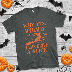 Halloween Dog T Shirt Why Yes Actually I Can Drive A Stick Witch TS11 Dark Heather Print Your Wear