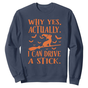 Halloween Dog Sweatshirt Why Yes Actually I Can Drive A Stick Witch TS11 Navy Print Your Wear