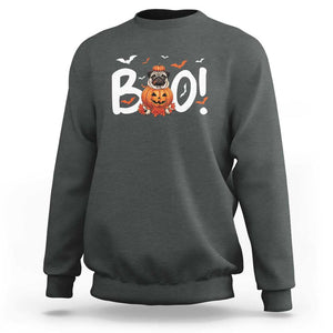 Funny French Bulldog Halloween Sweatshirt Boo Cute Dog Pumpkin Bat Maple Leaf Pet TS11 Dark Heather Print Your Wear