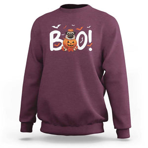 Funny French Bulldog Halloween Sweatshirt Boo Cute Dog Pumpkin Bat Maple Leaf Pet TS11 Maroon Print Your Wear