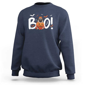 Funny French Bulldog Halloween Sweatshirt Boo Cute Dog Pumpkin Bat Maple Leaf Pet TS11 Navy Print Your Wear