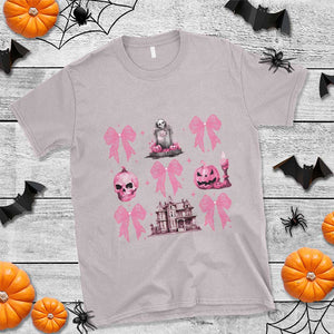 Halloween T Shirt Pink Bow Skull Haunted House Coquette Aesthetic TS11 Ice Gray Print Your Wear