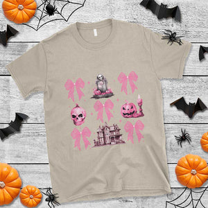 Halloween T Shirt Pink Bow Skull Haunted House Coquette Aesthetic TS11 Sand Print Your Wear