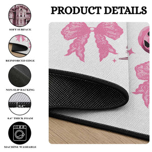 Halloween Round Rug Pink Bow Skull Haunted House Coquette Aesthetic