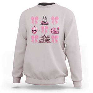 Halloween Sweatshirt Pink Bow Skull Haunted House Coquette Aesthetic TS11 Ice Gray Print Your Wear