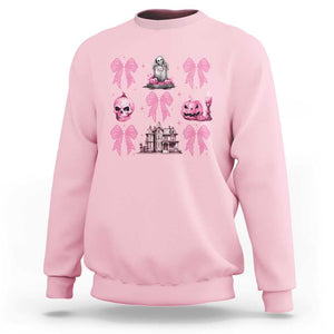 Halloween Sweatshirt Pink Bow Skull Haunted House Coquette Aesthetic TS11 Light Pink Print Your Wear