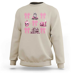 Halloween Sweatshirt Pink Bow Skull Haunted House Coquette Aesthetic TS11 Sand Print Your Wear