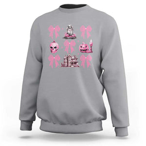 Halloween Sweatshirt Pink Bow Skull Haunted House Coquette Aesthetic TS11 Sport Gray Print Your Wear