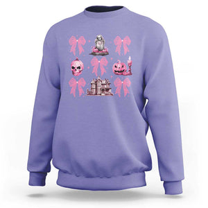 Halloween Sweatshirt Pink Bow Skull Haunted House Coquette Aesthetic TS11 Violet Print Your Wear