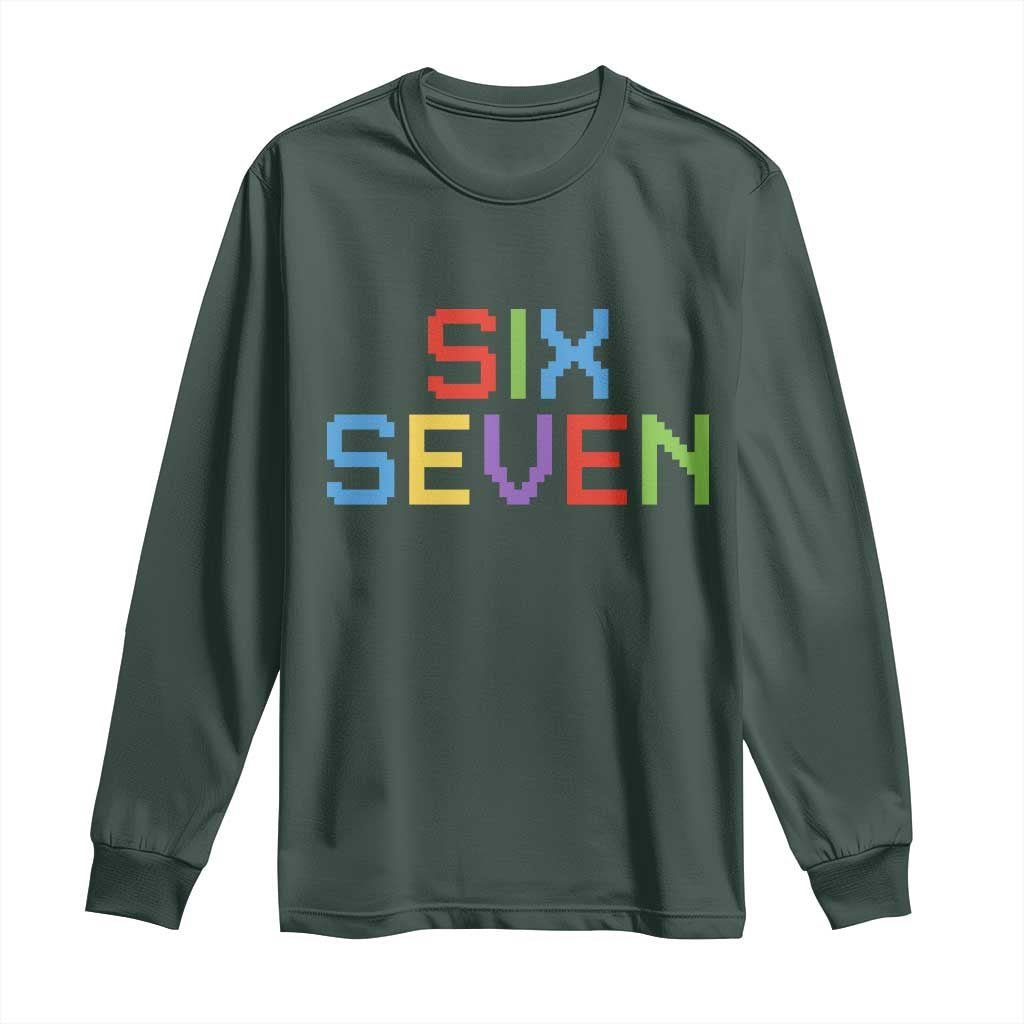 Six Seven Meme Pixel 67 Gen Alpha Meme Long Sleeve Shirt TS11 Dark Forest Green Print Your Wear