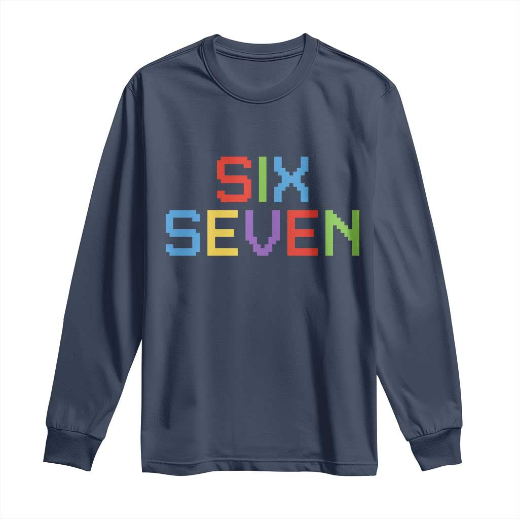 Six Seven Meme Pixel 67 Gen Alpha Meme Long Sleeve Shirt TS11 Navy Print Your Wear