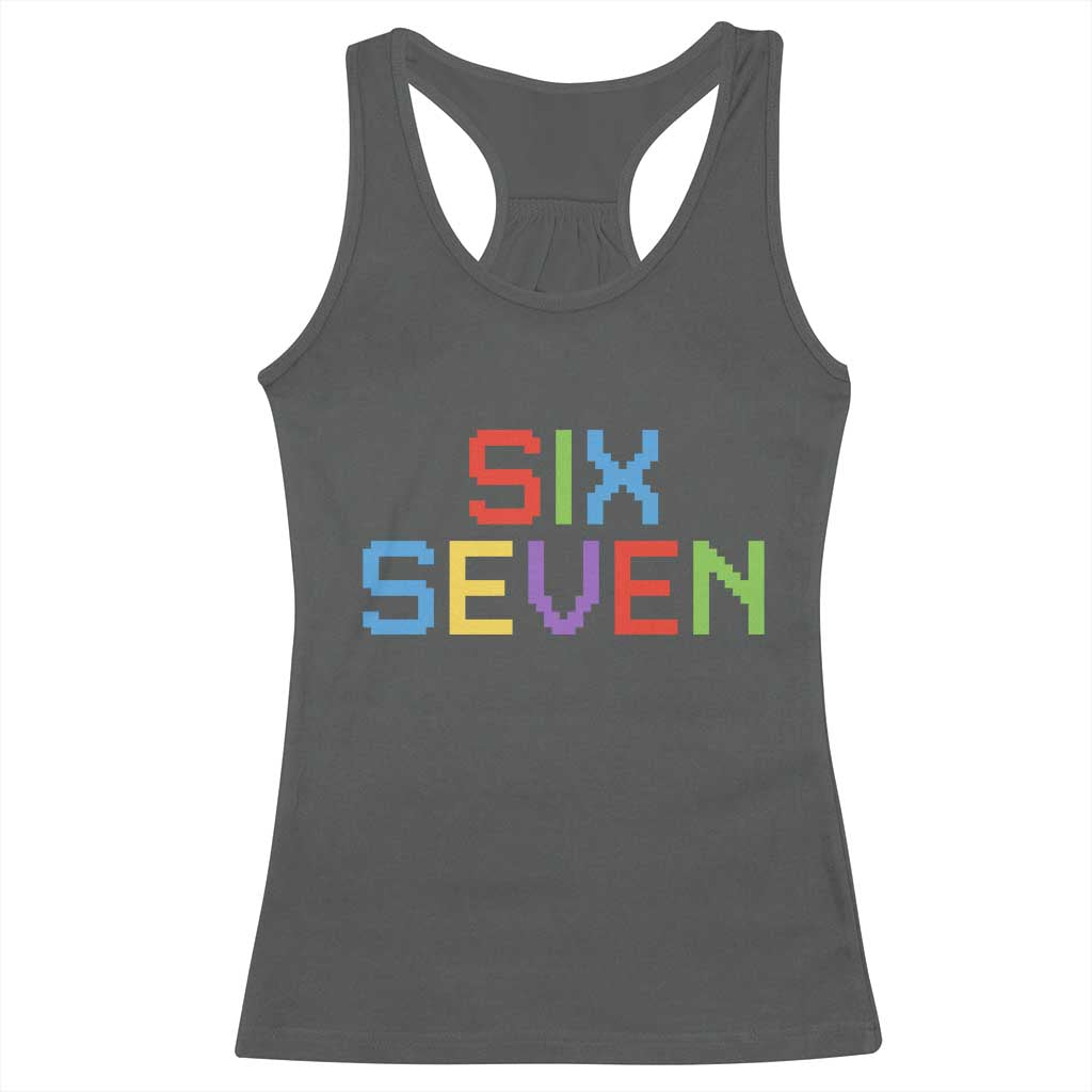 Six Seven Meme Pixel 67 Gen Alpha Meme Racerback Tank Top TS11 Dark Heather Print Your Wear