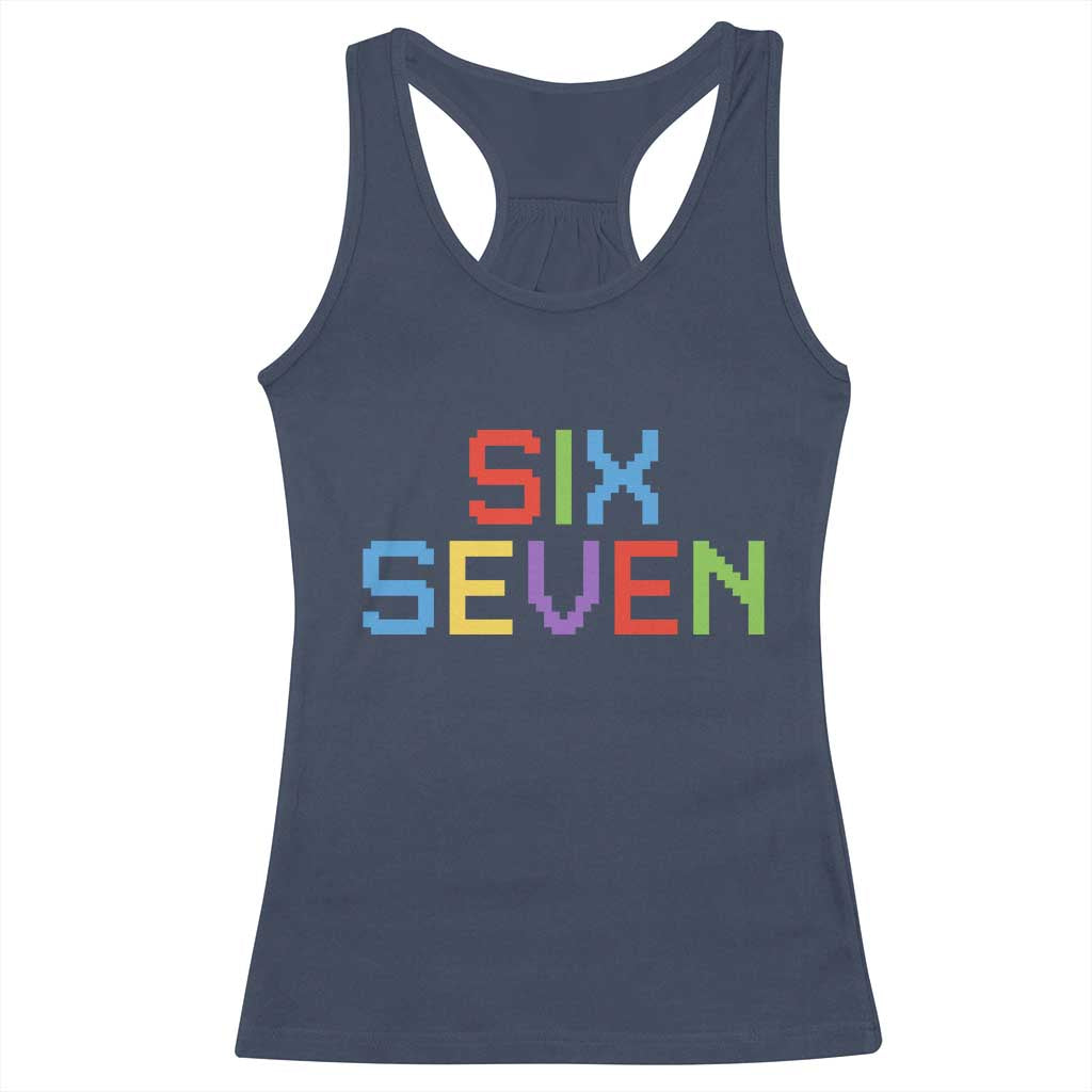 Six Seven Meme Pixel 67 Gen Alpha Meme Racerback Tank Top TS11 Navy Print Your Wear