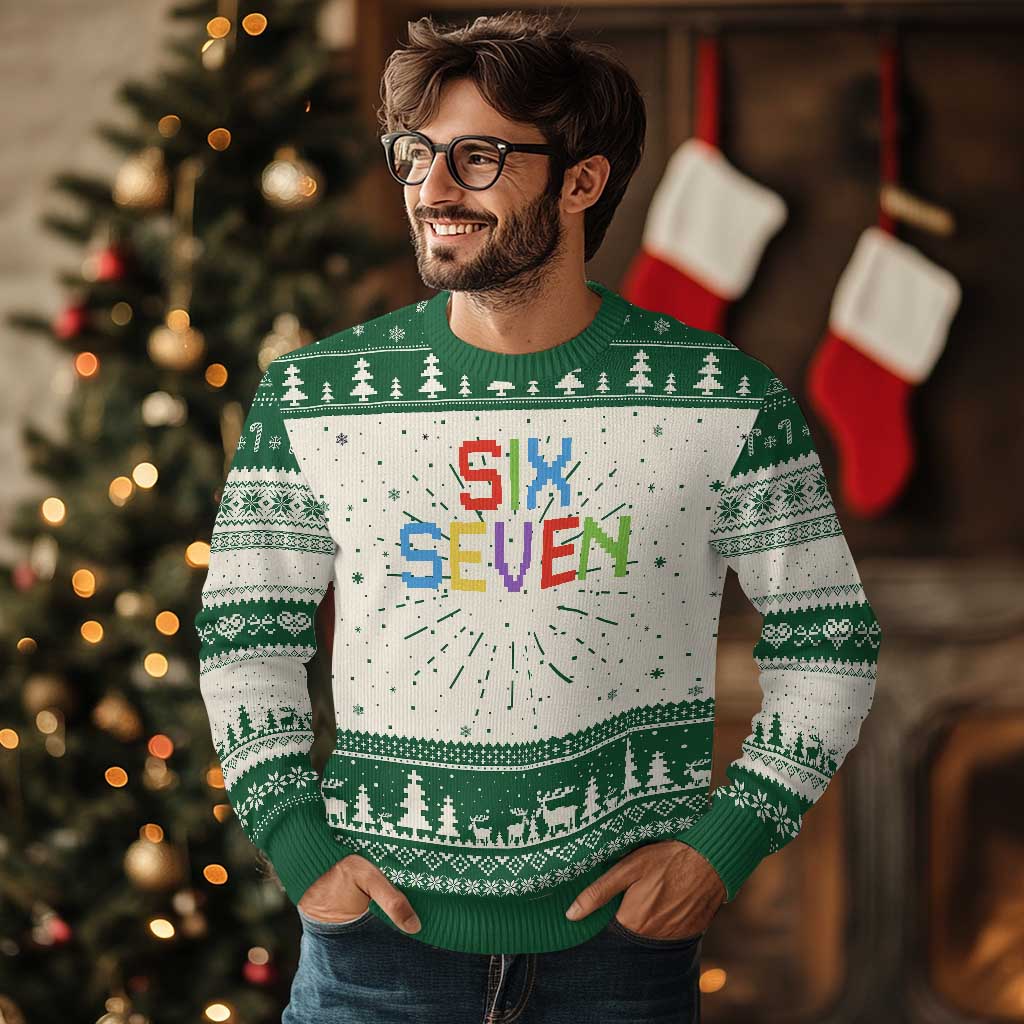 Six Seven Meme Pixel 67 Gen Alpha Meme Knit Sweatshirt TS11 Green Print Your Wear