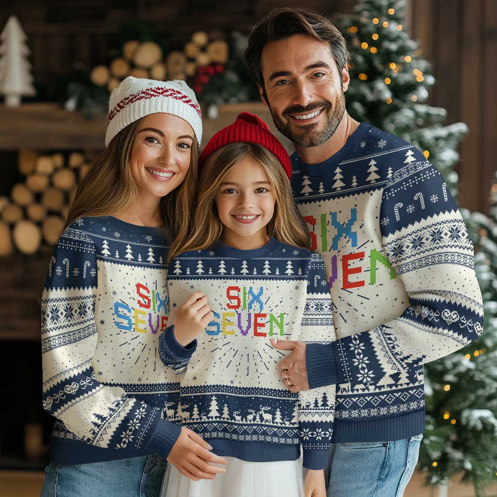 Six Seven Meme Pixel 67 Gen Alpha Meme Knit Sweatshirt TS11 Navy Print Your Wear
