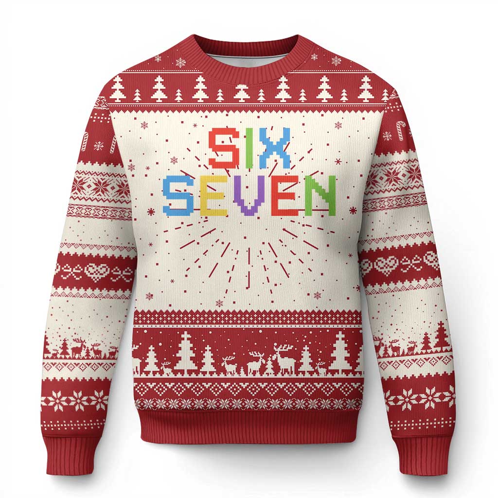 Six Seven Meme Pixel 67 Gen Alpha Meme Knit Sweatshirt TS11 Red Print Your Wear
