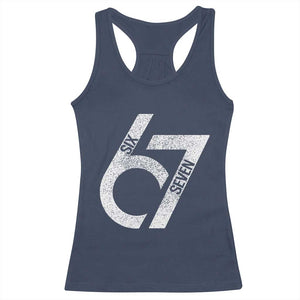 Funny Six Seven 67 Meme Gen Alpha Slang Racerback Tank Top TS11 Navy Print Your Wear