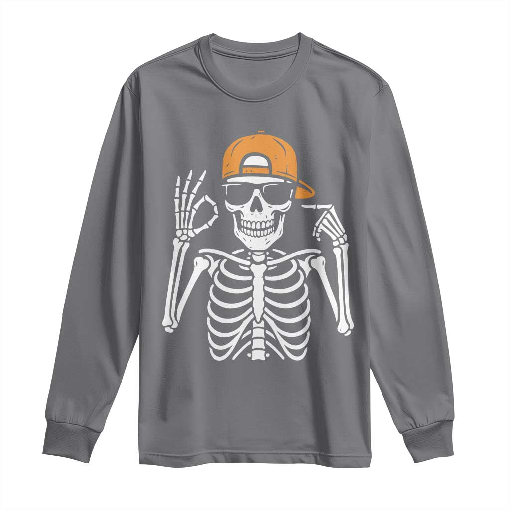 Funny Six Seven 67 Skeleton Gen Alpha Halloween Meme Long Sleeve Shirt TS11 Charcoal Print Your Wear