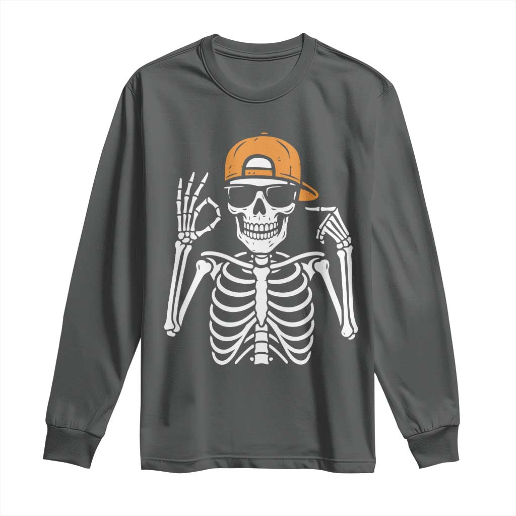 Funny Six Seven 67 Skeleton Gen Alpha Halloween Meme Long Sleeve Shirt TS11 Dark Heather Print Your Wear