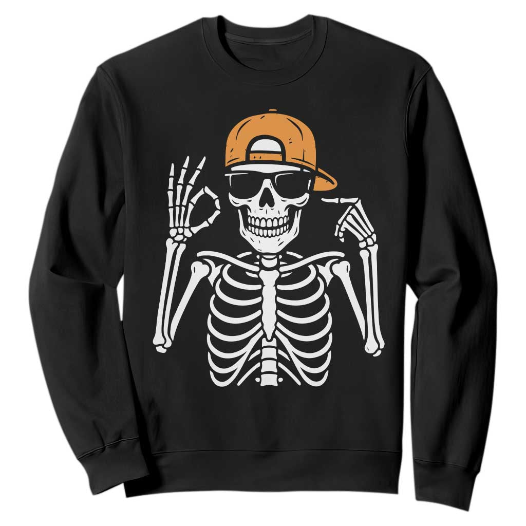 Funny Six Seven 67 Skeleton Gen Alpha Halloween Meme Sweatshirt TS11 Black Print Your Wear