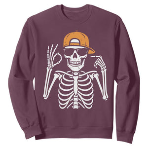 Funny Six Seven 67 Skeleton Gen Alpha Halloween Meme Sweatshirt TS11 Maroon Print Your Wear