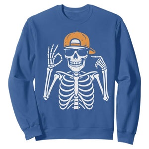 Funny Six Seven 67 Skeleton Gen Alpha Halloween Meme Sweatshirt TS11 Royal Blue Print Your Wear