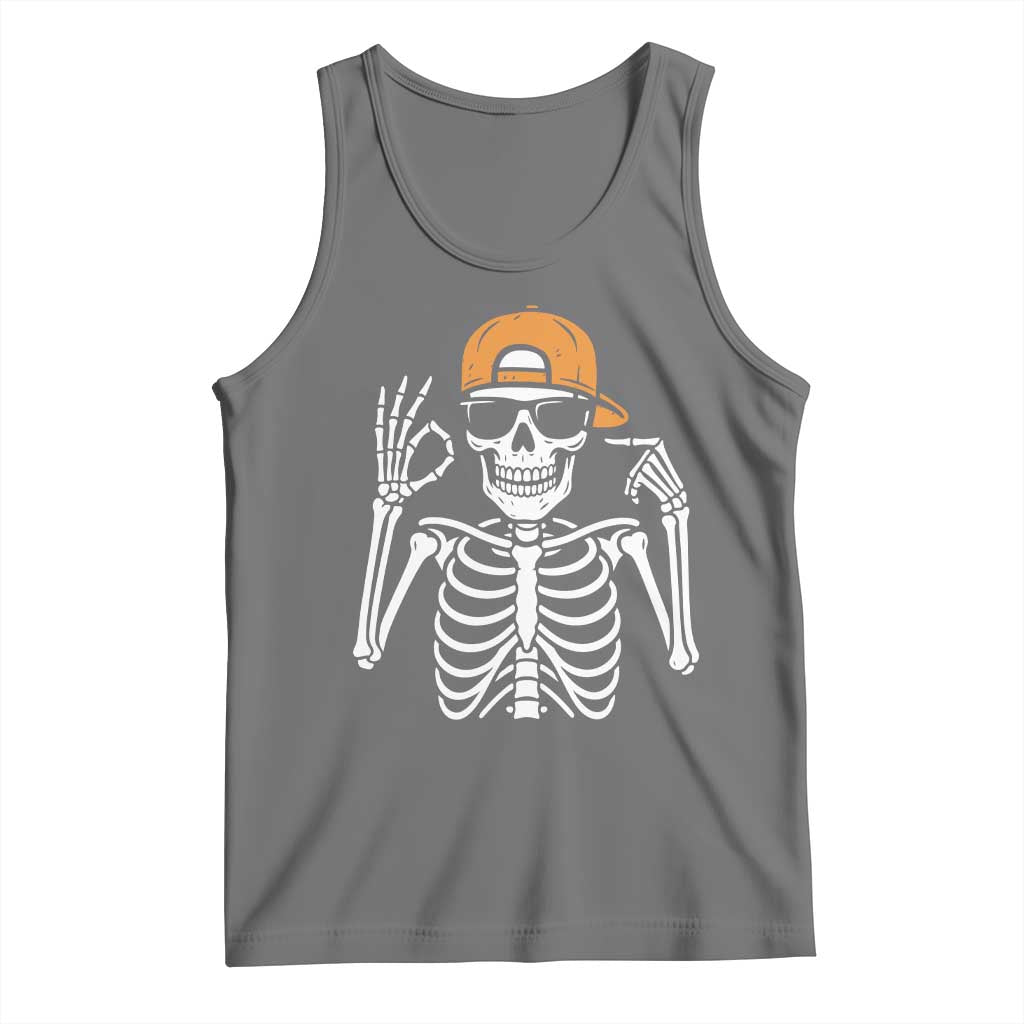 Funny Six Seven 67 Skeleton Gen Alpha Halloween Meme Tank Top TS11 Black Heather Print Your Wear