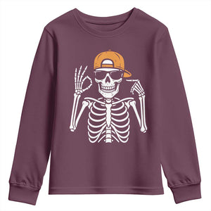 Funny Six Seven 67 Skeleton Gen Alpha Halloween Meme Youth Sweatshirt TS11 Maroon Print Your Wear