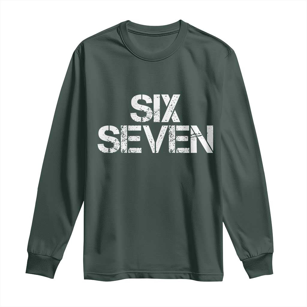 Six Seven Meme Vintage 67 Gen Alpha Meme Long Sleeve Shirt TS11 Dark Forest Green Print Your Wear