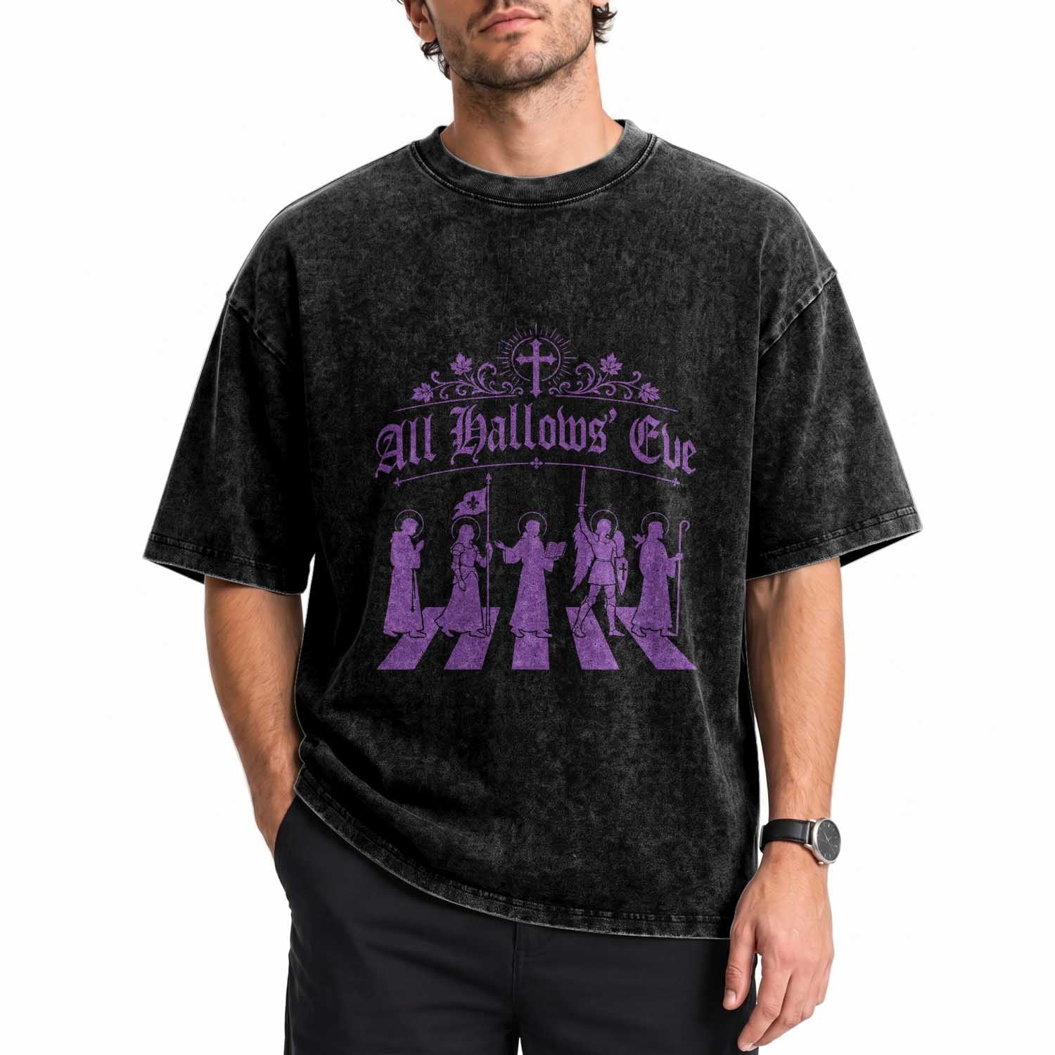 All Hallows Eve Washed Cotton T-Shirt Saint Procession Catholic Christian Halloween