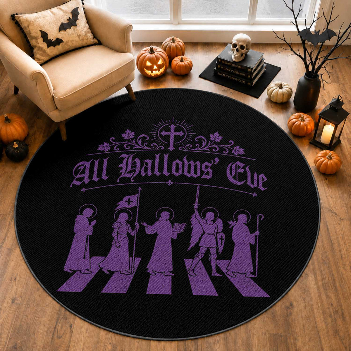 All Hallows Eve Round Rug Saint Procession Catholic Christian Halloween