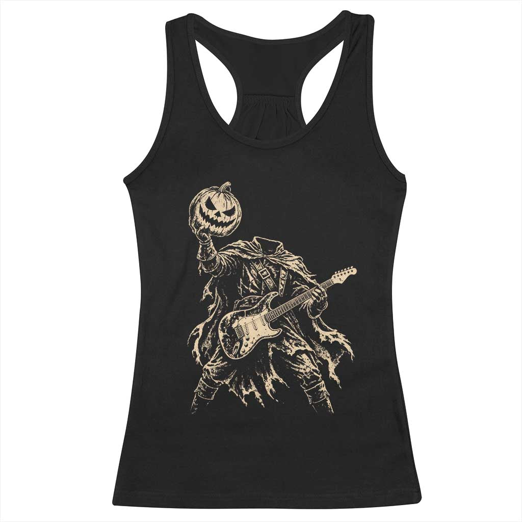 Vintage Headless Horseman Playing Guitar Halloween Racerback Tank Top Horror Rock Music Lover