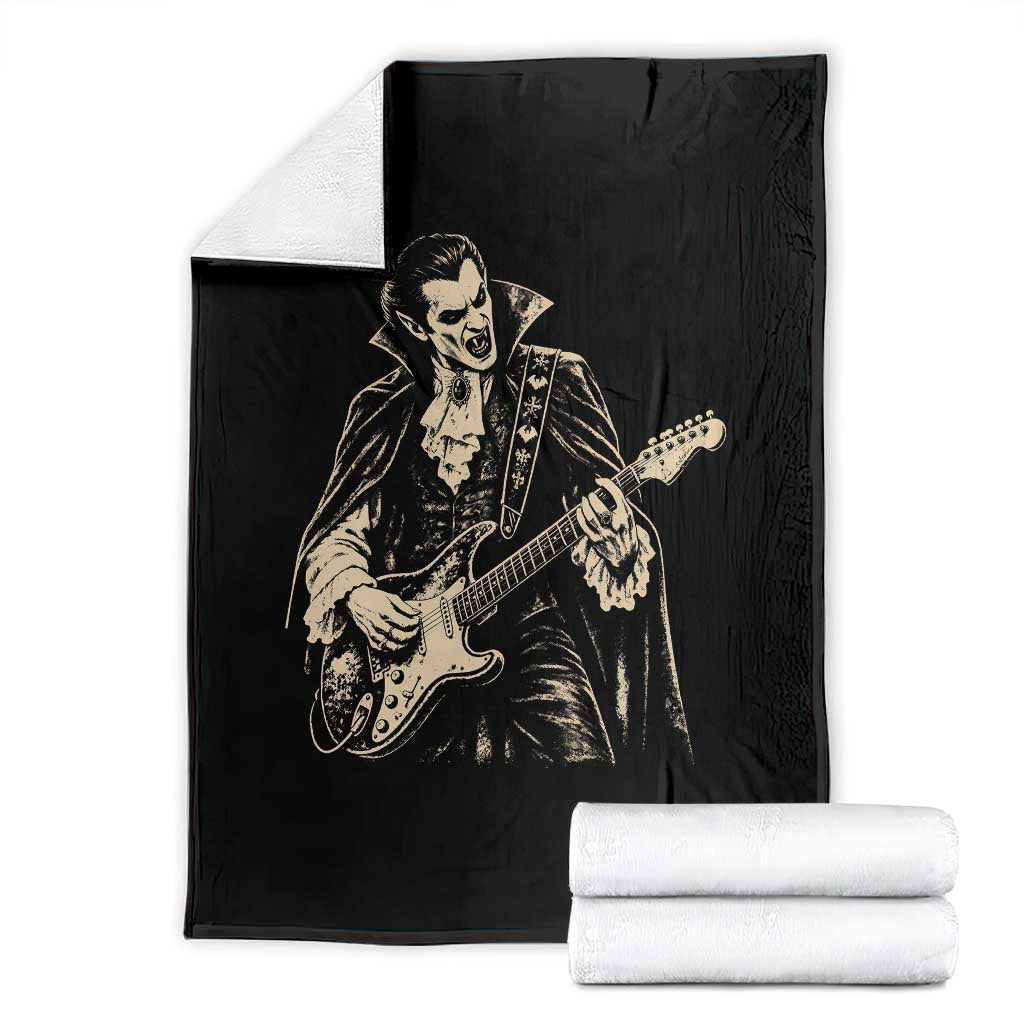 Vintage Vampire Playing Guitar Halloween Throw Blanket Rock Music Lover