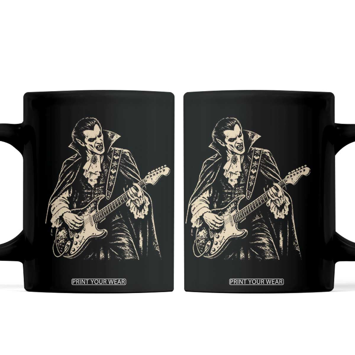 Vintage Vampire Playing Guitar Halloween Coffee Mug Rock Music Lover