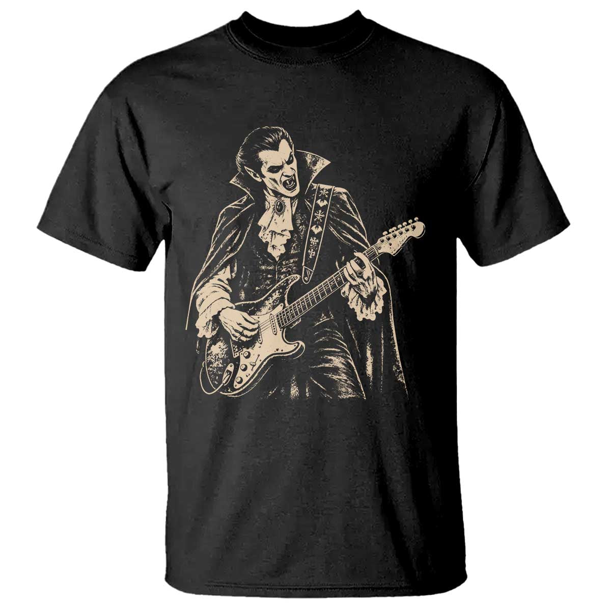 Vintage Vampire Playing Guitar Halloween T Shirt Rock Music Lover
