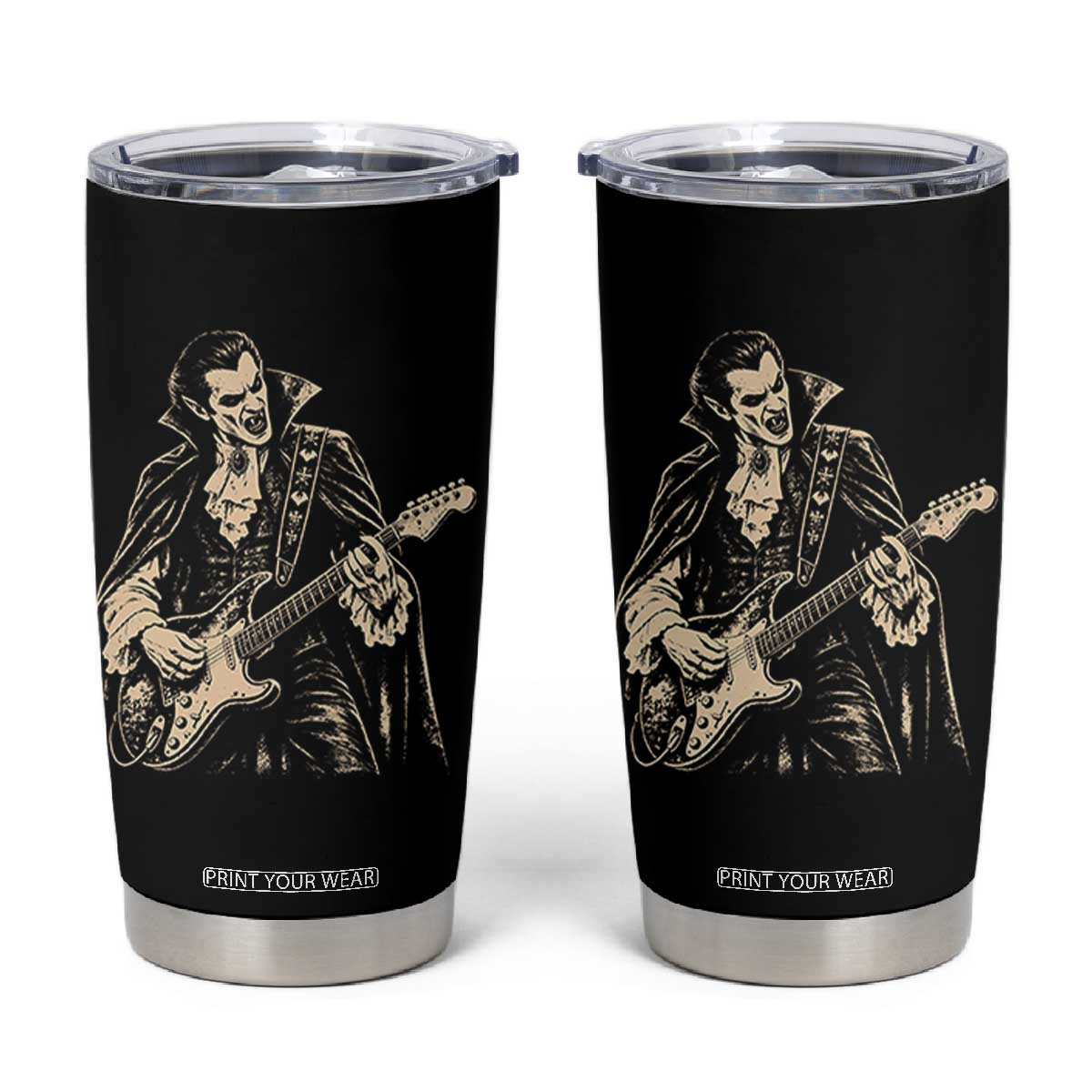 Vintage Vampire Playing Guitar Halloween Tumbler Cup Rock Music Lover