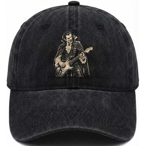 Vintage Vampire Playing Guitar Halloween Washed Cotton Baseball Cap Rock Music Lover