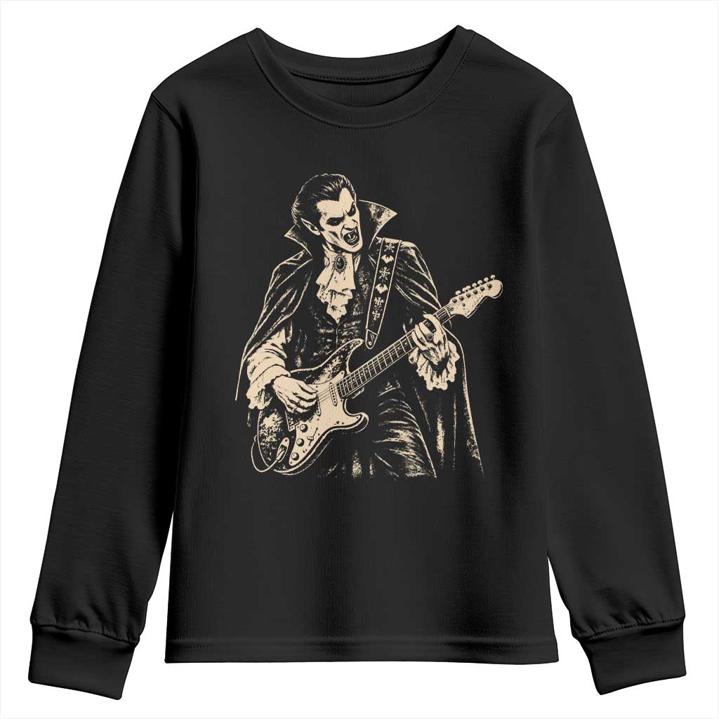 Vintage Vampire Playing Guitar Halloween Youth Sweatshirt Rock Music Lover