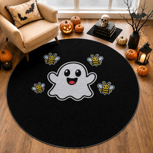 Funny Ghost Boo Bees Halloween Round Rug Wordplay Humor